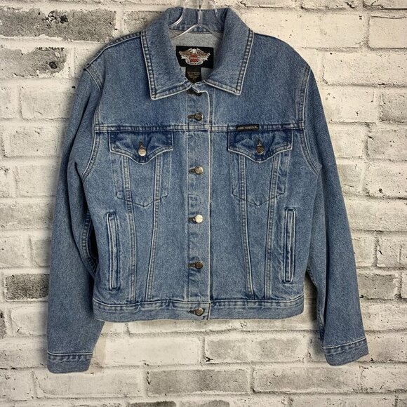 Harley Davidson Vintage Y2K Denim Trucker Light Wash Jean Jacket - Picture 12 of 14